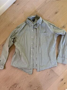 J. Crew Olive and White Plaid Button-Up Shirt